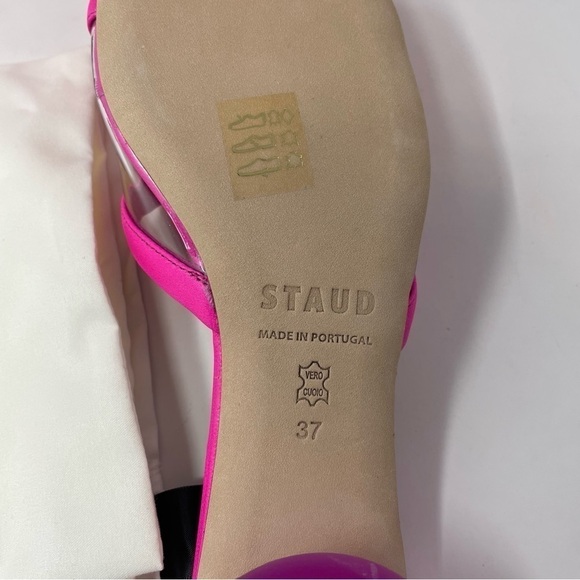 NIB Staud Simone Leather Clear Mules Shoes Bougainvillea - Picture 15 of 16